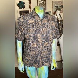 Pau Hana Hawaii Men's Geometric Pattern Shirt - Blue and Tan